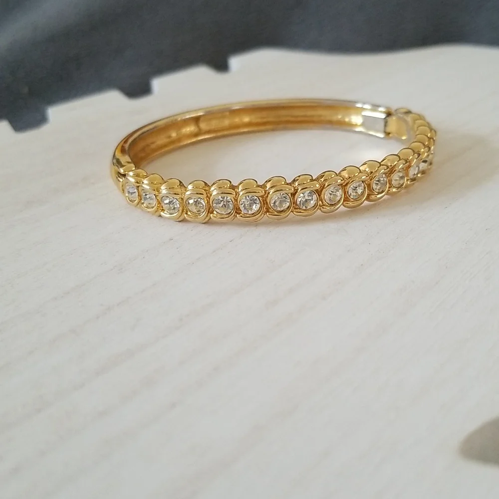 Vintage 1980s Nolan Miller Rhinestone Hinged Cuff